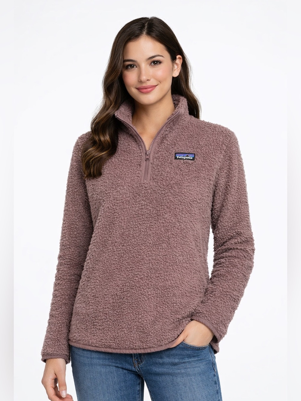 Patagonia Brown Teddy Fleece Quarter‑Zip Pullover